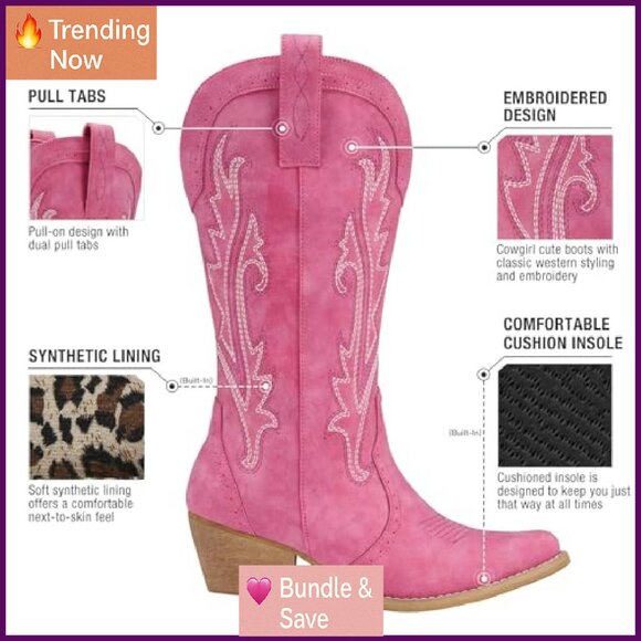 Women's Cowboy Boots Pointed Toe 2" Heel Synthetic Leather Comfort - Picture 7 of 8